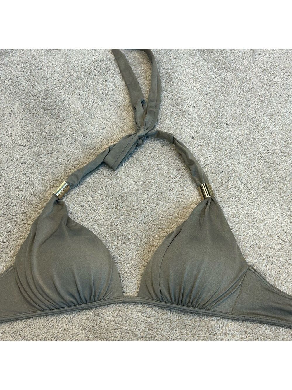 VICTORIA’S Secret taupe brown gray padded bikini top Gold-tone hardware Sz S - Picture 8 of 10